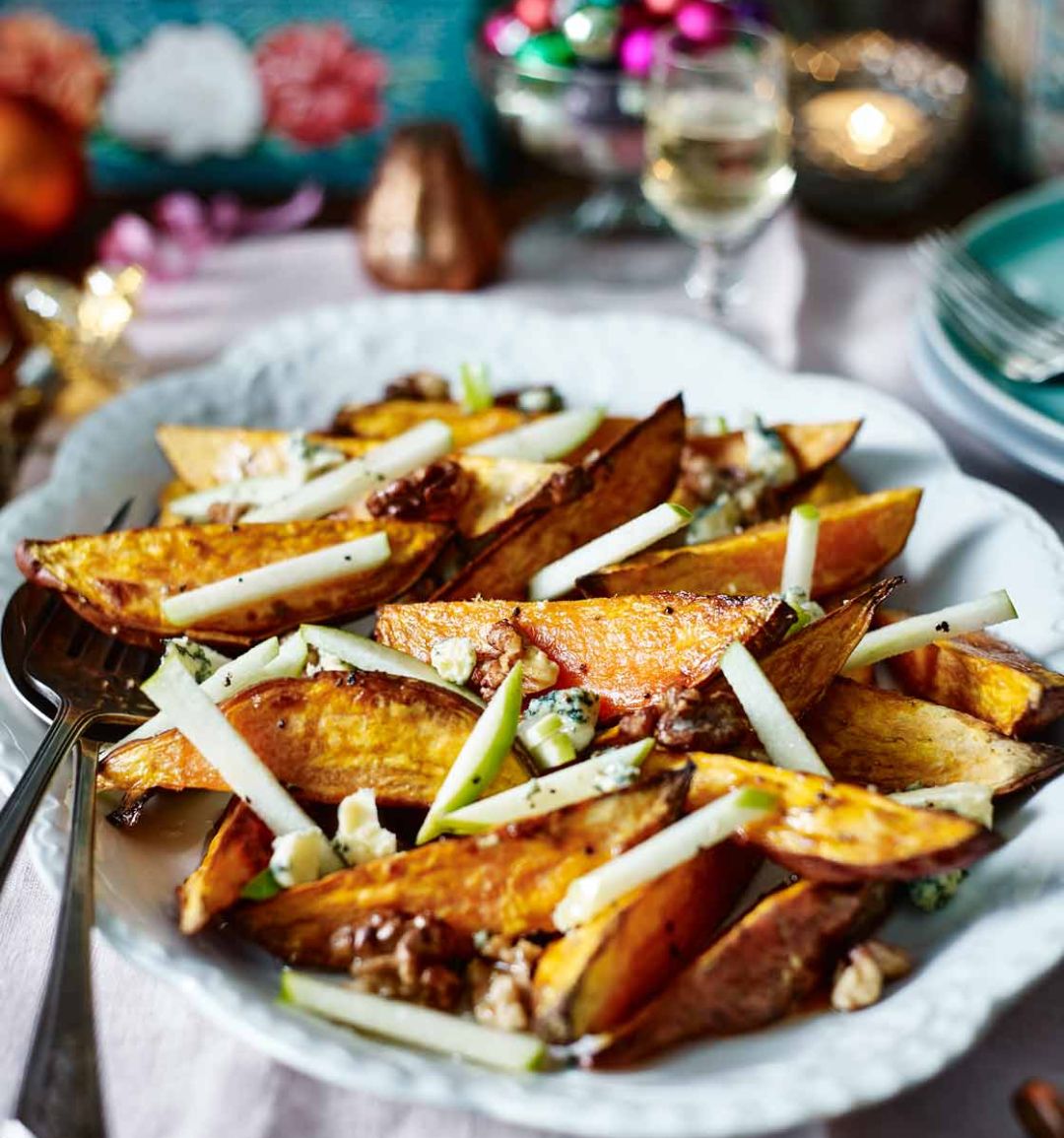 Sweet potato and Stilton salad with candied walnuts