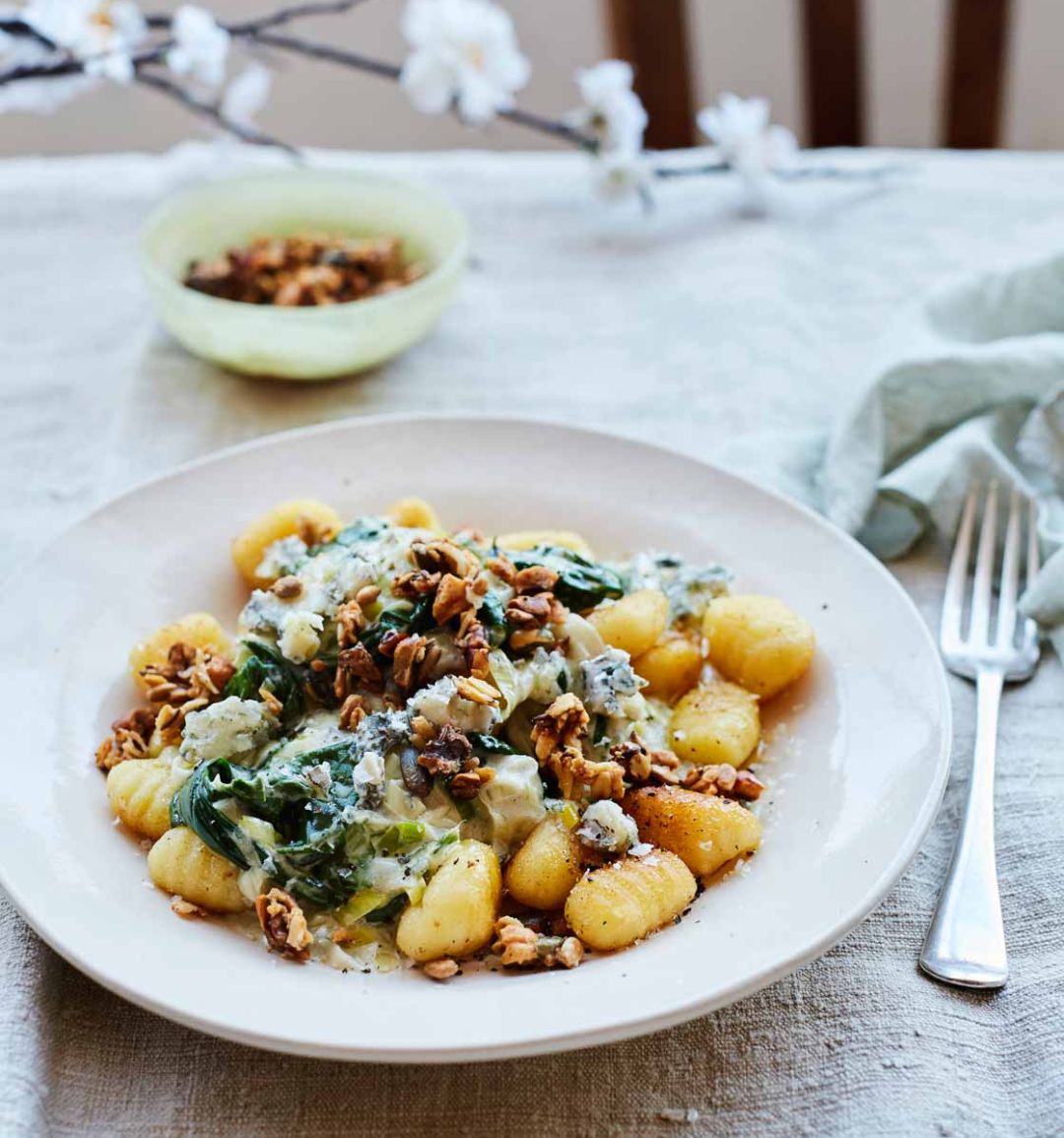 Blue cheese gnocchi with savoury granola