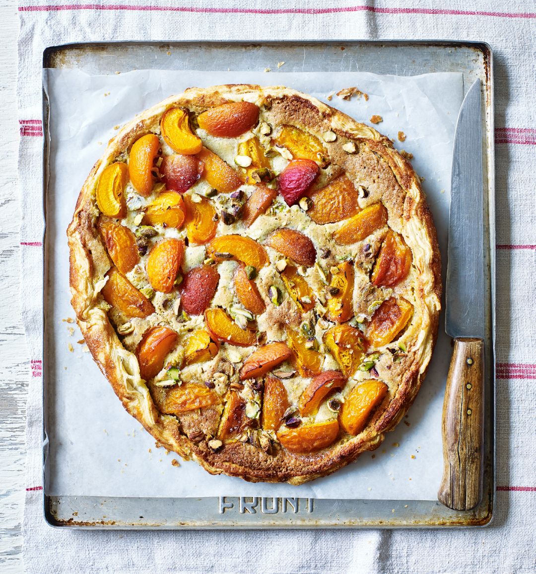 Rustic apricot & pistachio tart