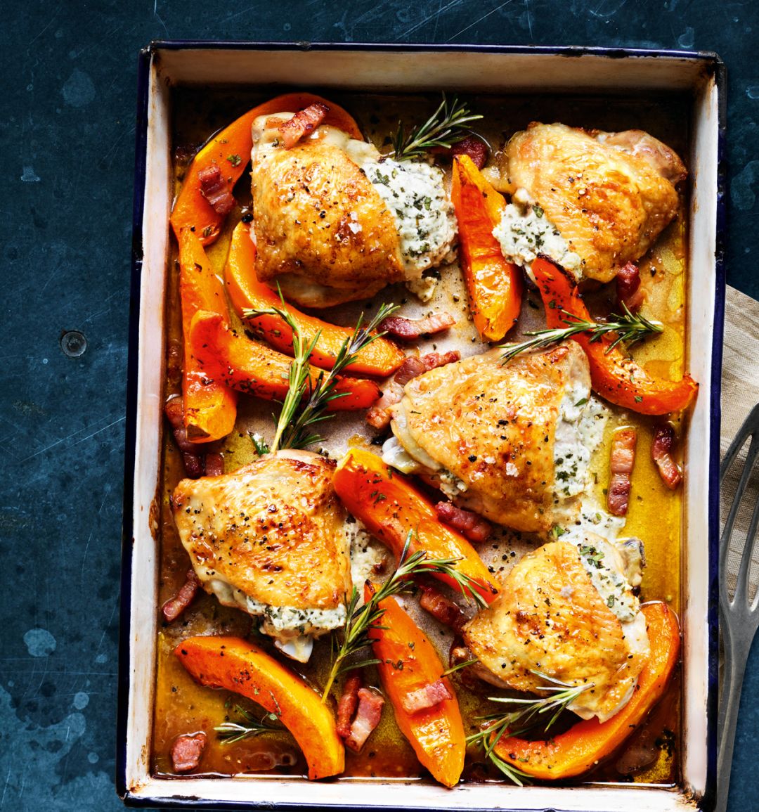 Chicken and goats' cheese traybake