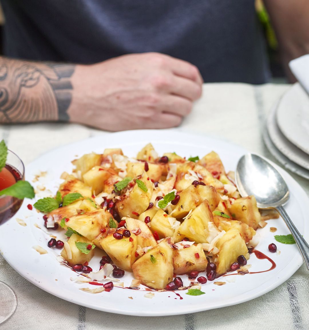 Pineapple, coconut, mint and pomegranate salad