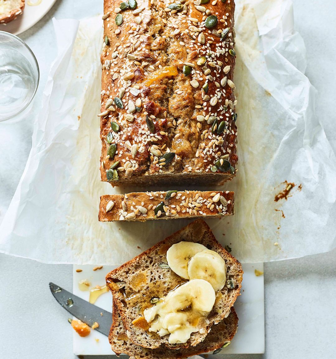 Seeded banana and apricot loaf