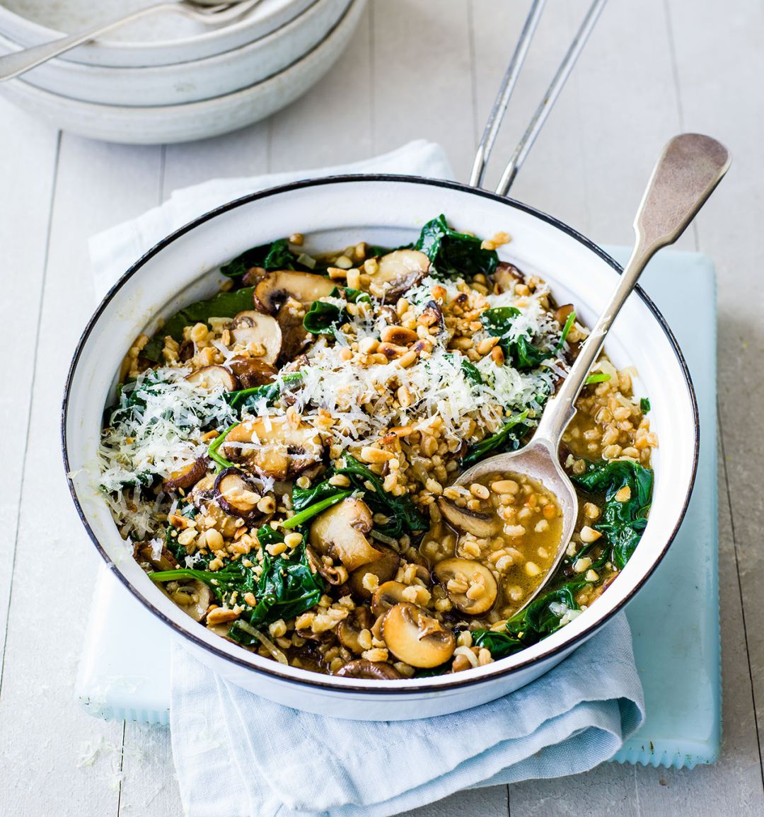 Wild mushroom ‘speltotto’ with pine nuts