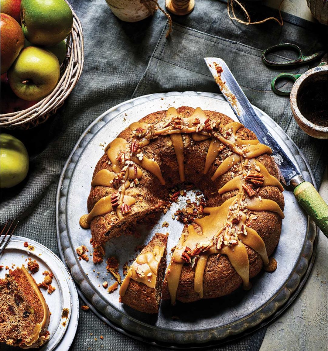 Spiced apple cake with maple syrup glaze