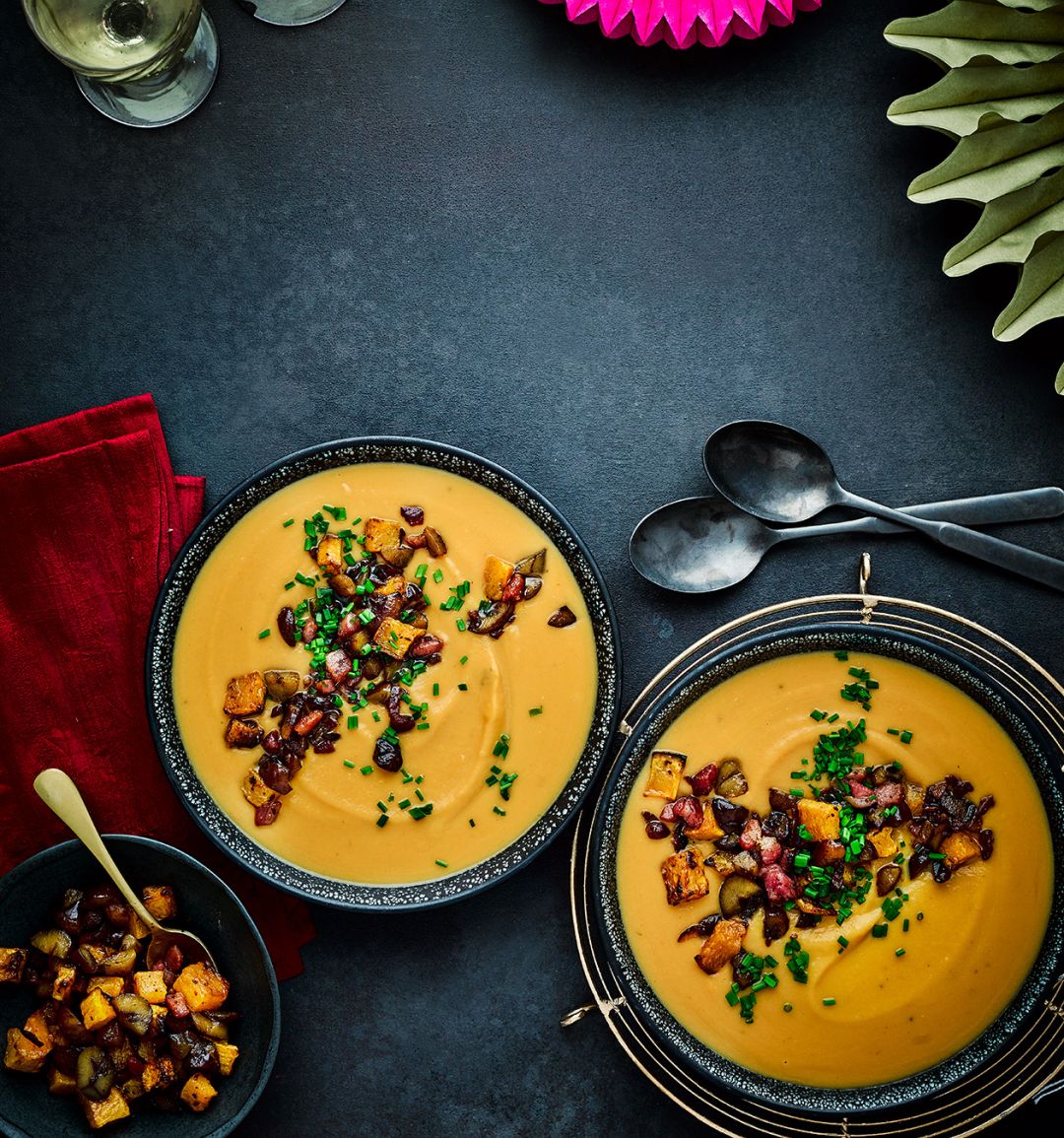Roasted squash soup with chestnuts