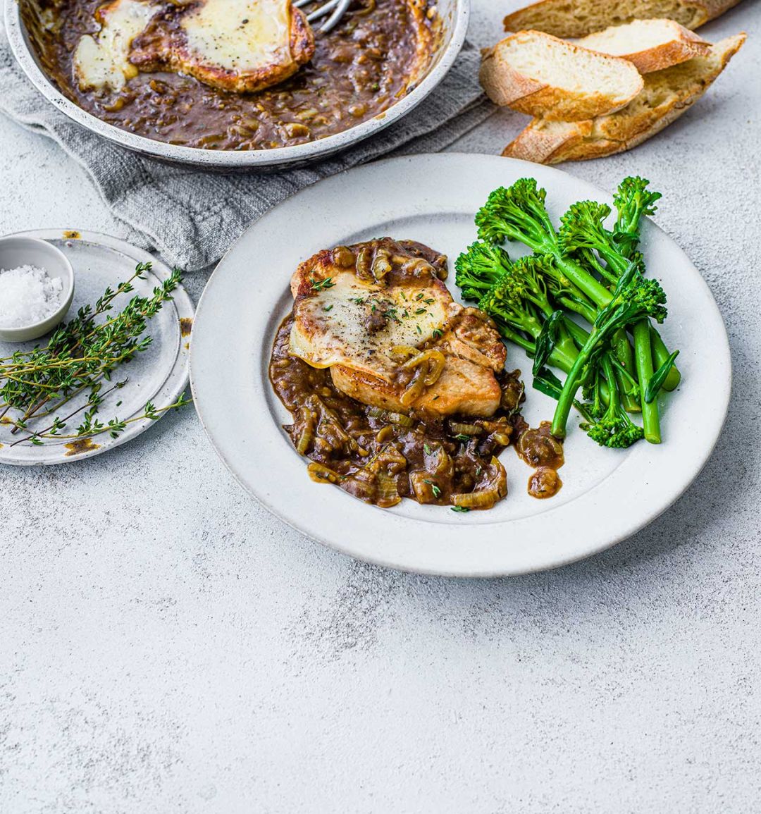 French onion pork steaks