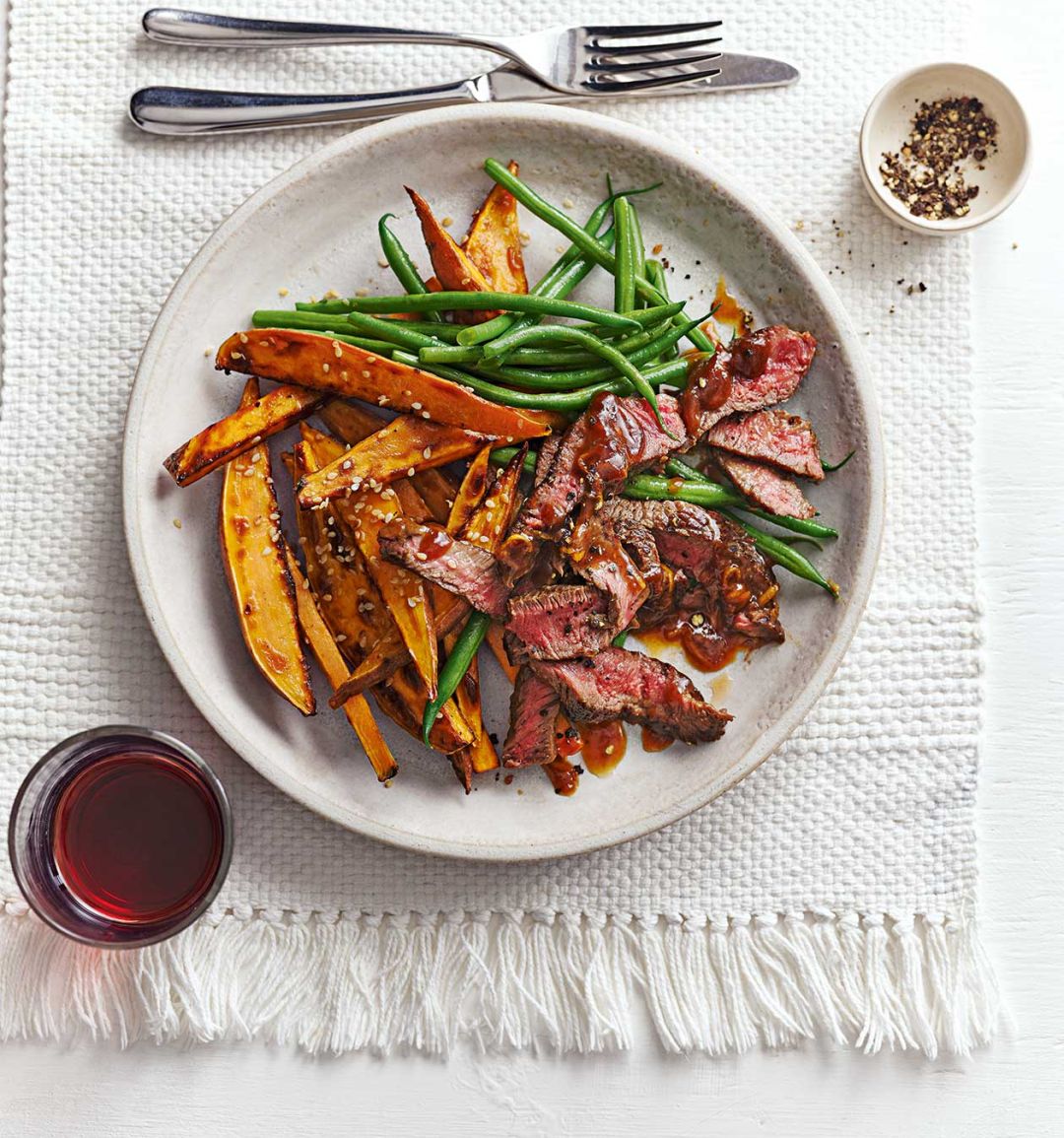 Ginger miso steak with sesame sweet potatoes