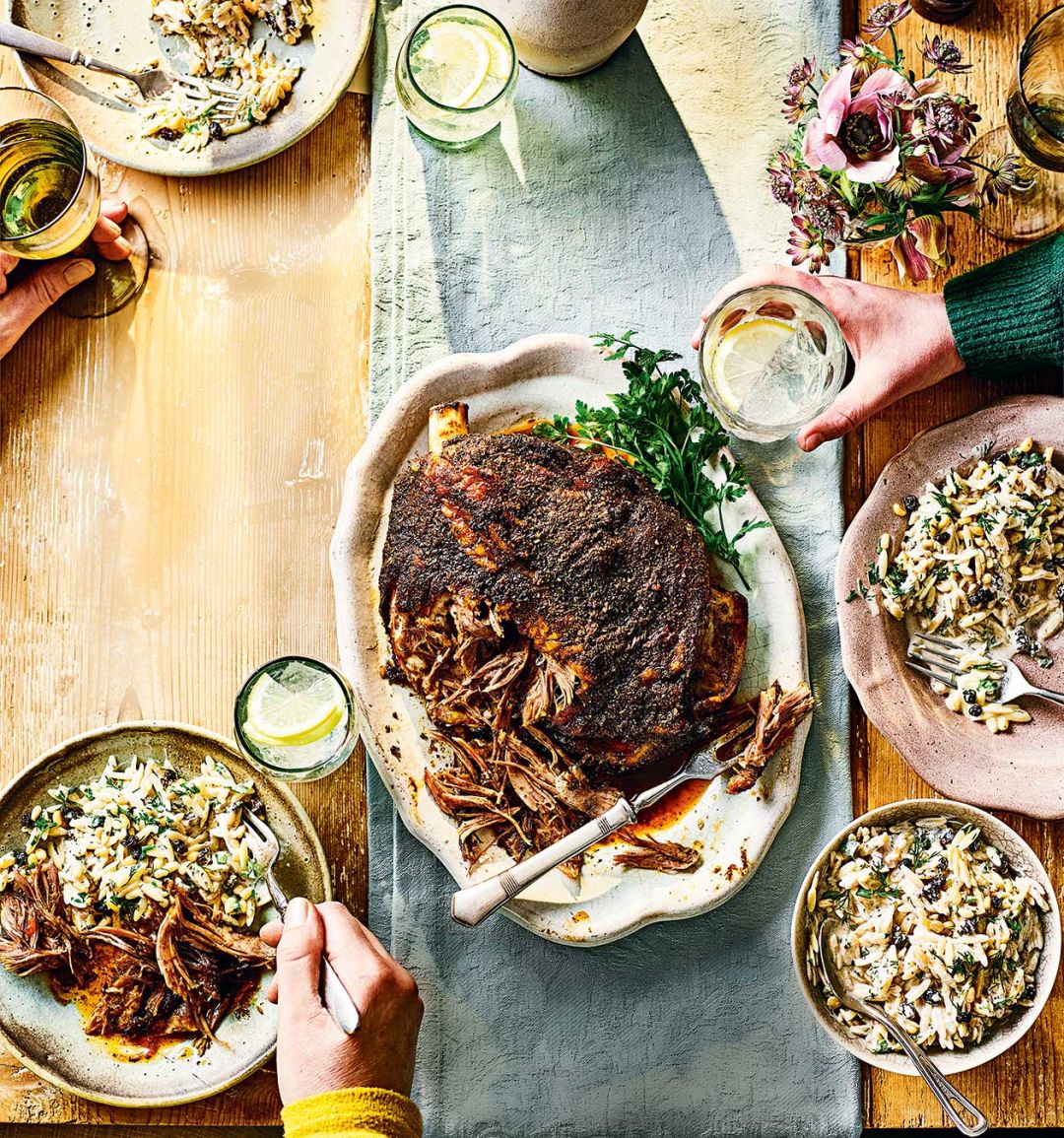 Slow-roast lamb and yogurt orzo