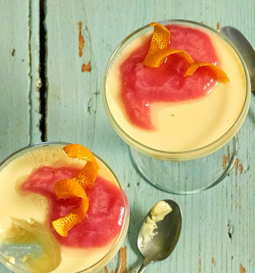 Rhubarb and orange panna cotta with Bird's Custard