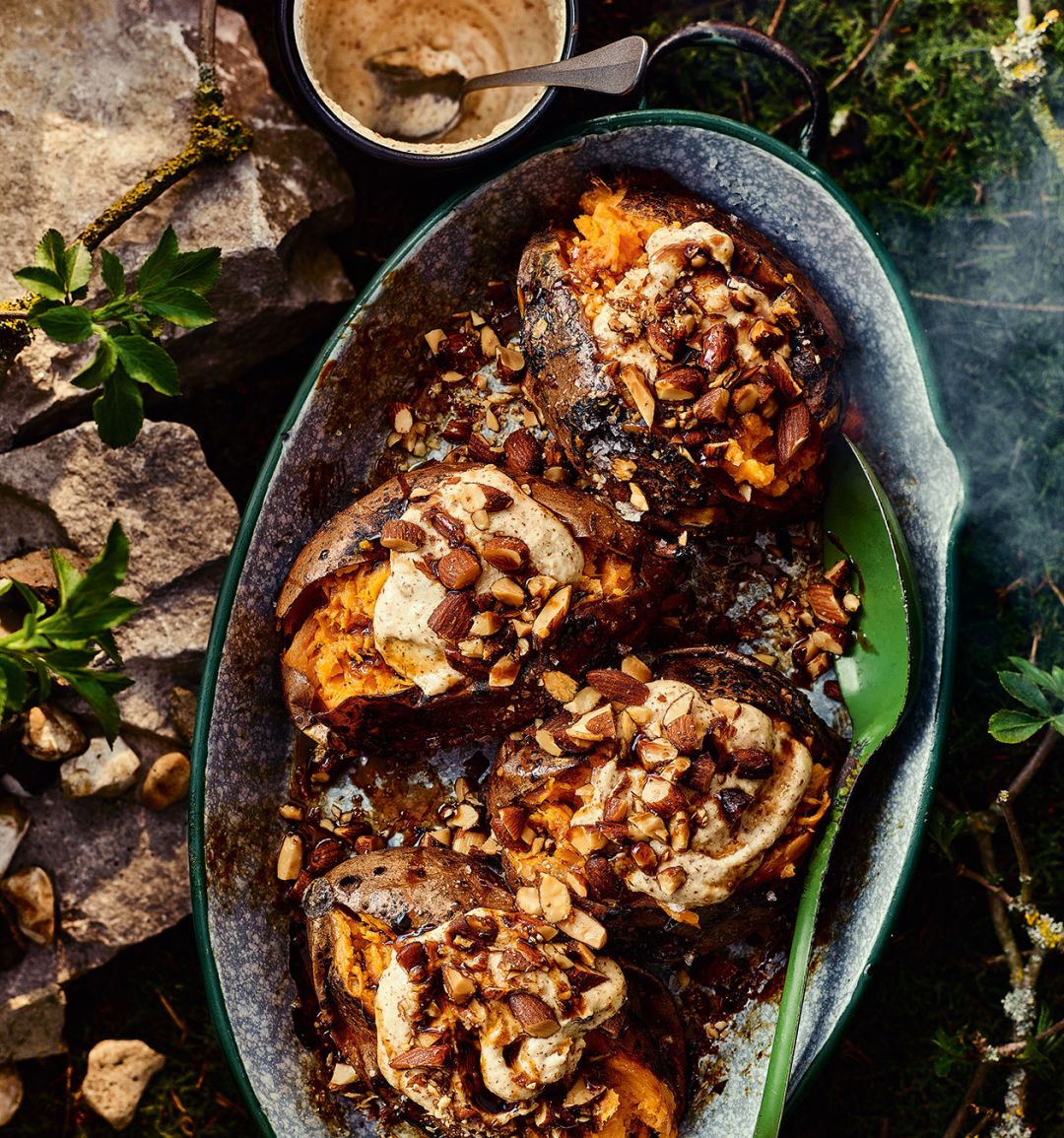 Sweet potatoes with almond tahini 