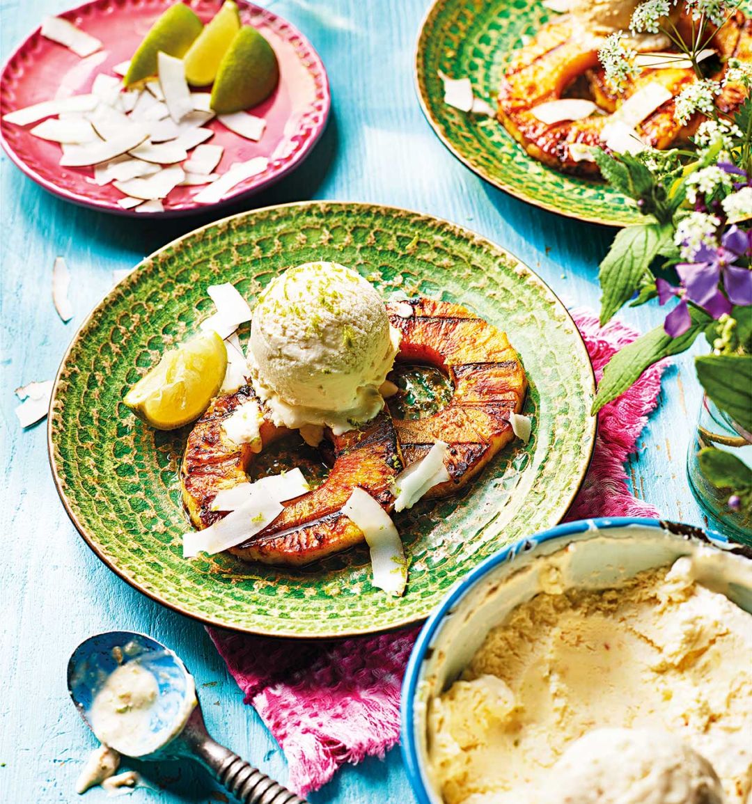 Caramelised pineapple with Malibu ice cream