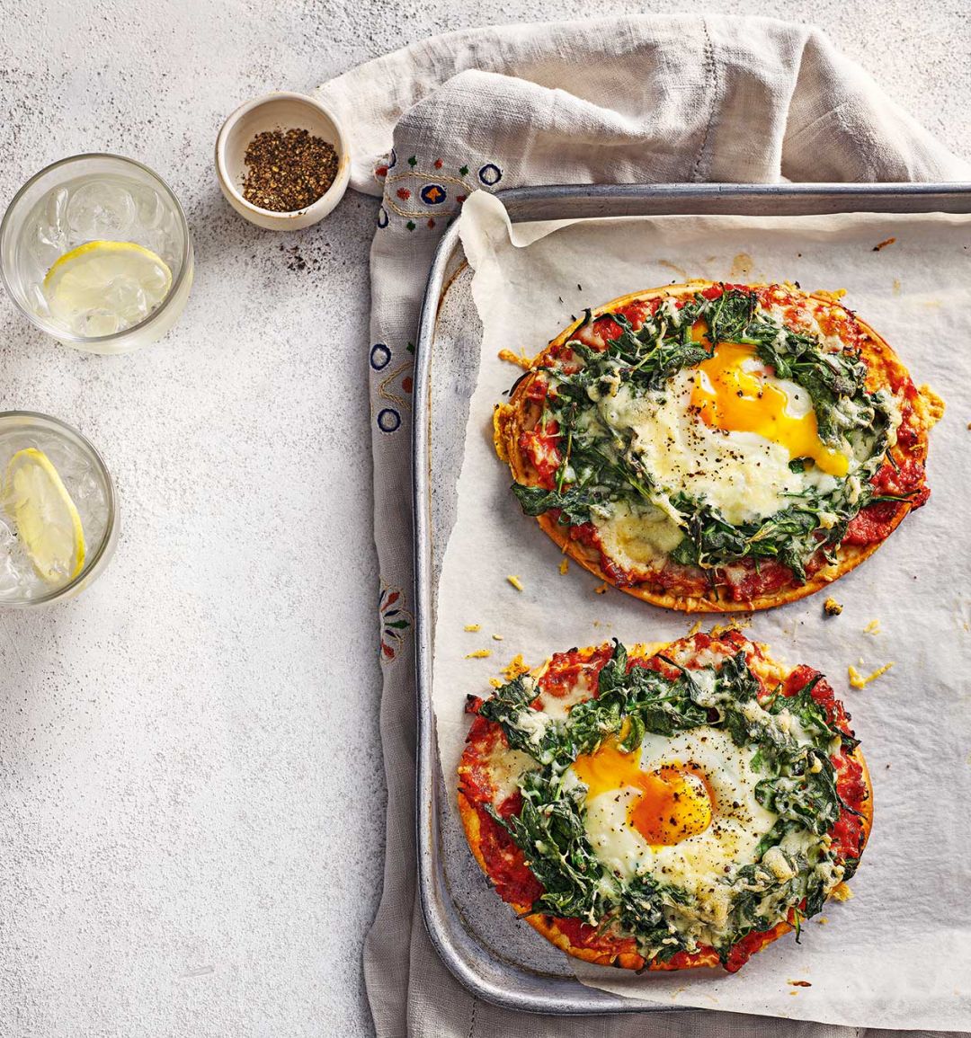 Eggs Florentine flatbreads