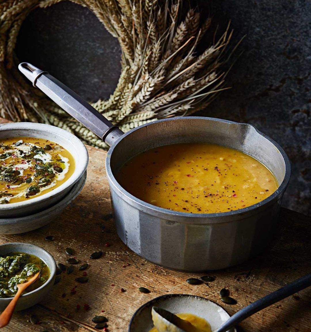 Roasted root vegetable and barley broth
