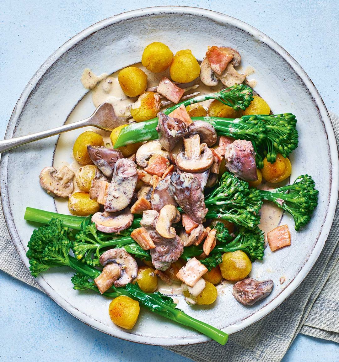 Chicken liver and bacon gnocchi