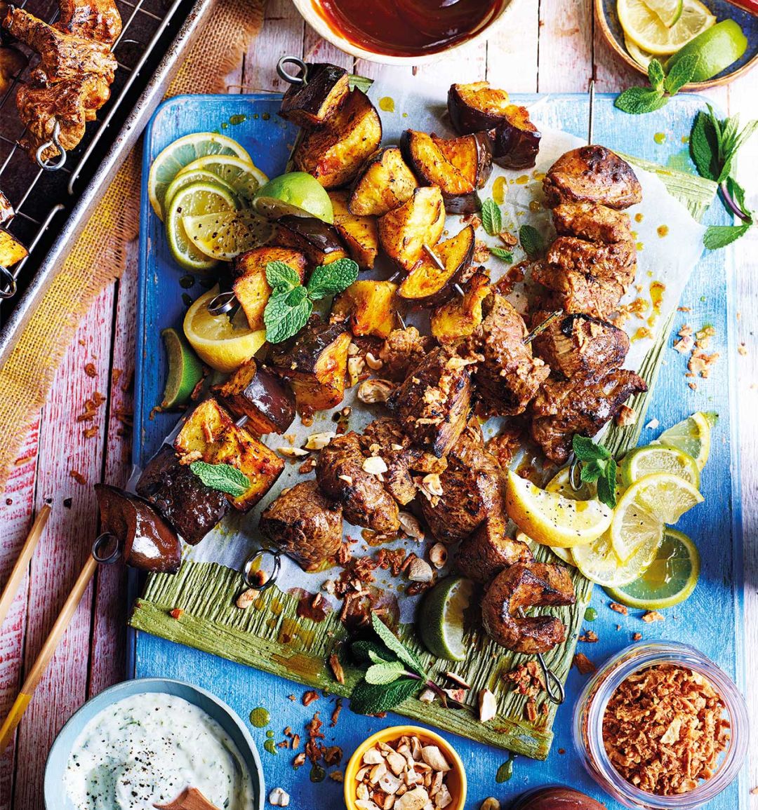 Massaman beef and aubergine skewers