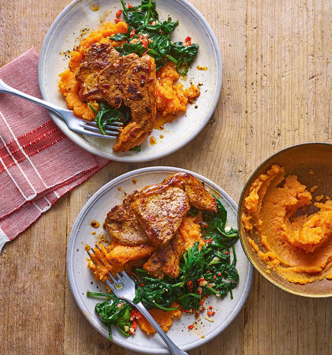 Harissa lamb chops with sweet potato mash