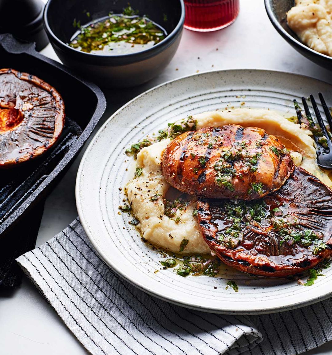 Chipotle mushrooms with chimichurri parsnip and butter bean mash 