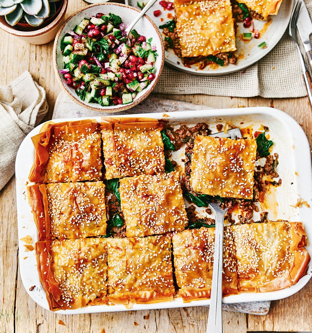 Egyptian filo pie with chopped salad