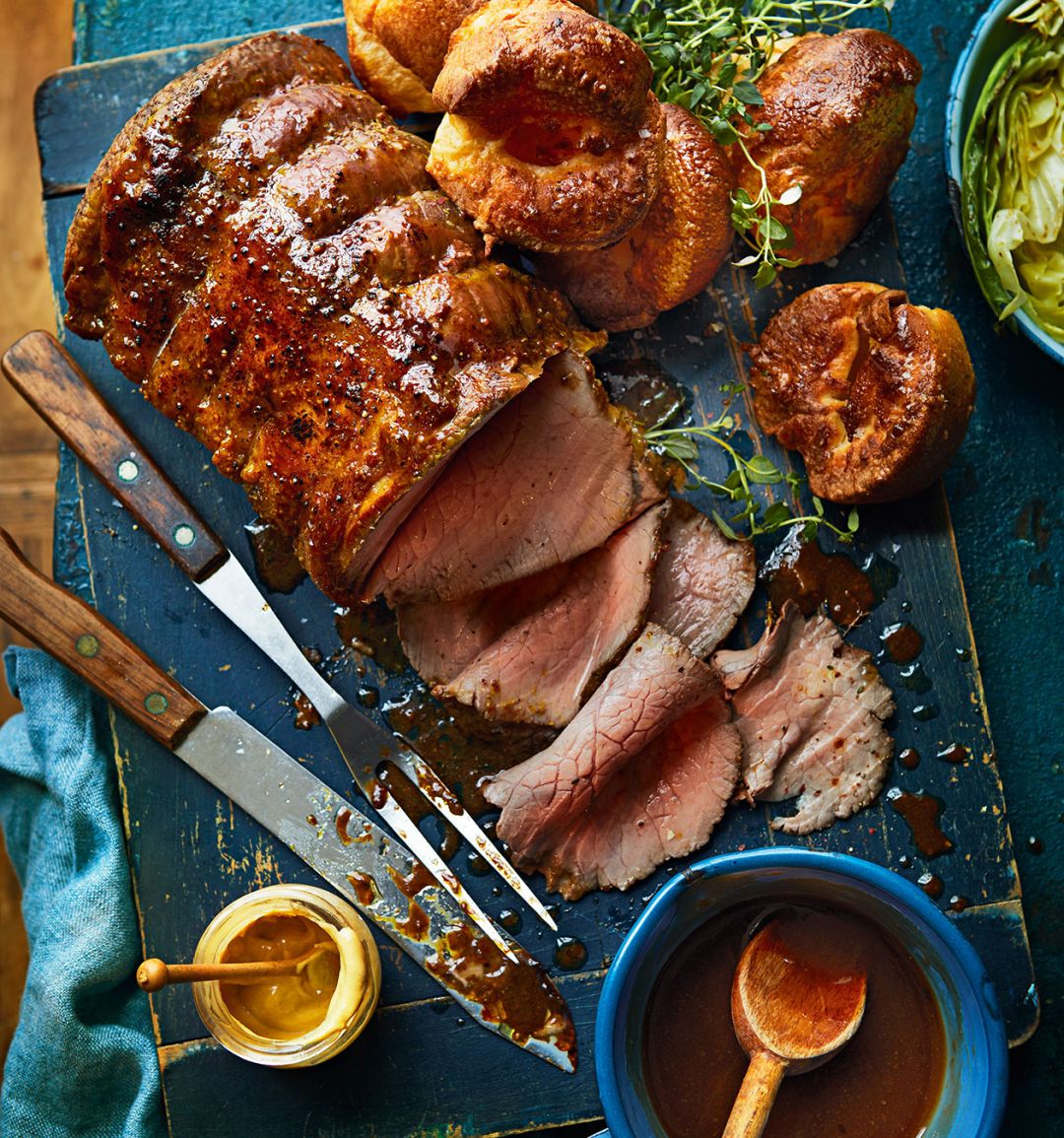 Triple-mustard roast beef and Yorkshire pudding