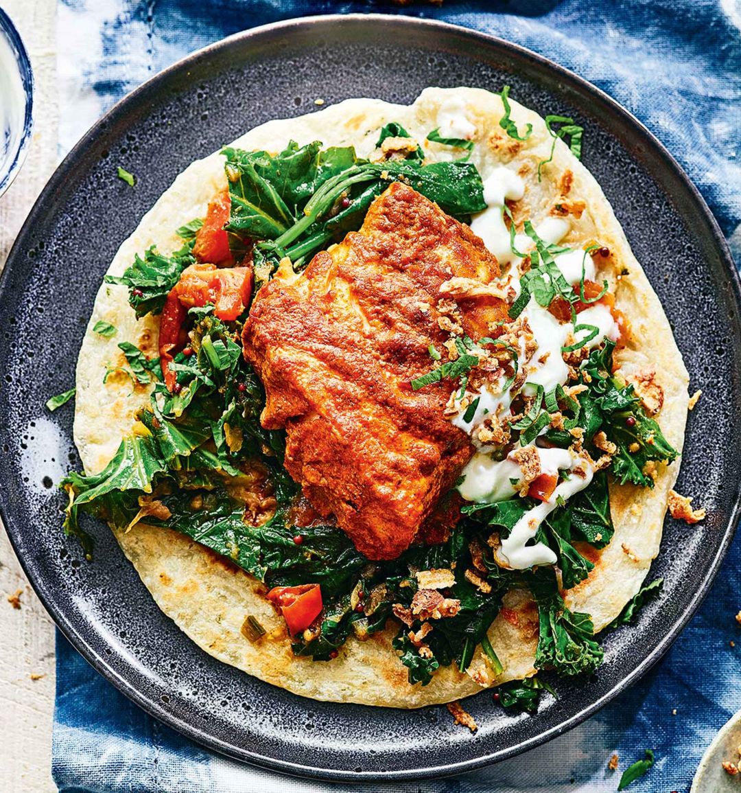 Cod loin tikka paratha wraps