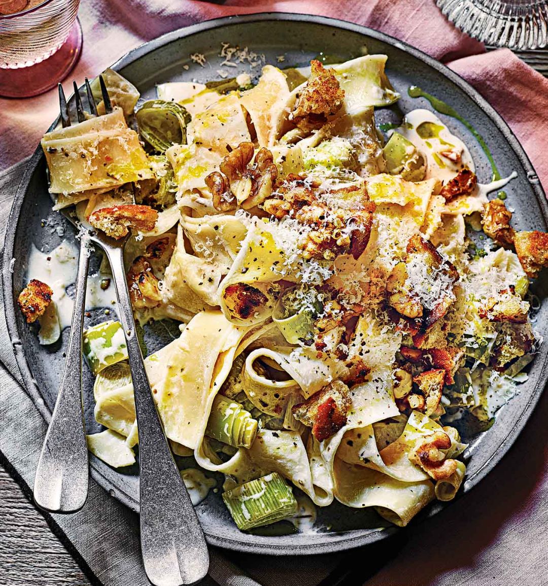 Pappardelle with anchovy and walnut crumb