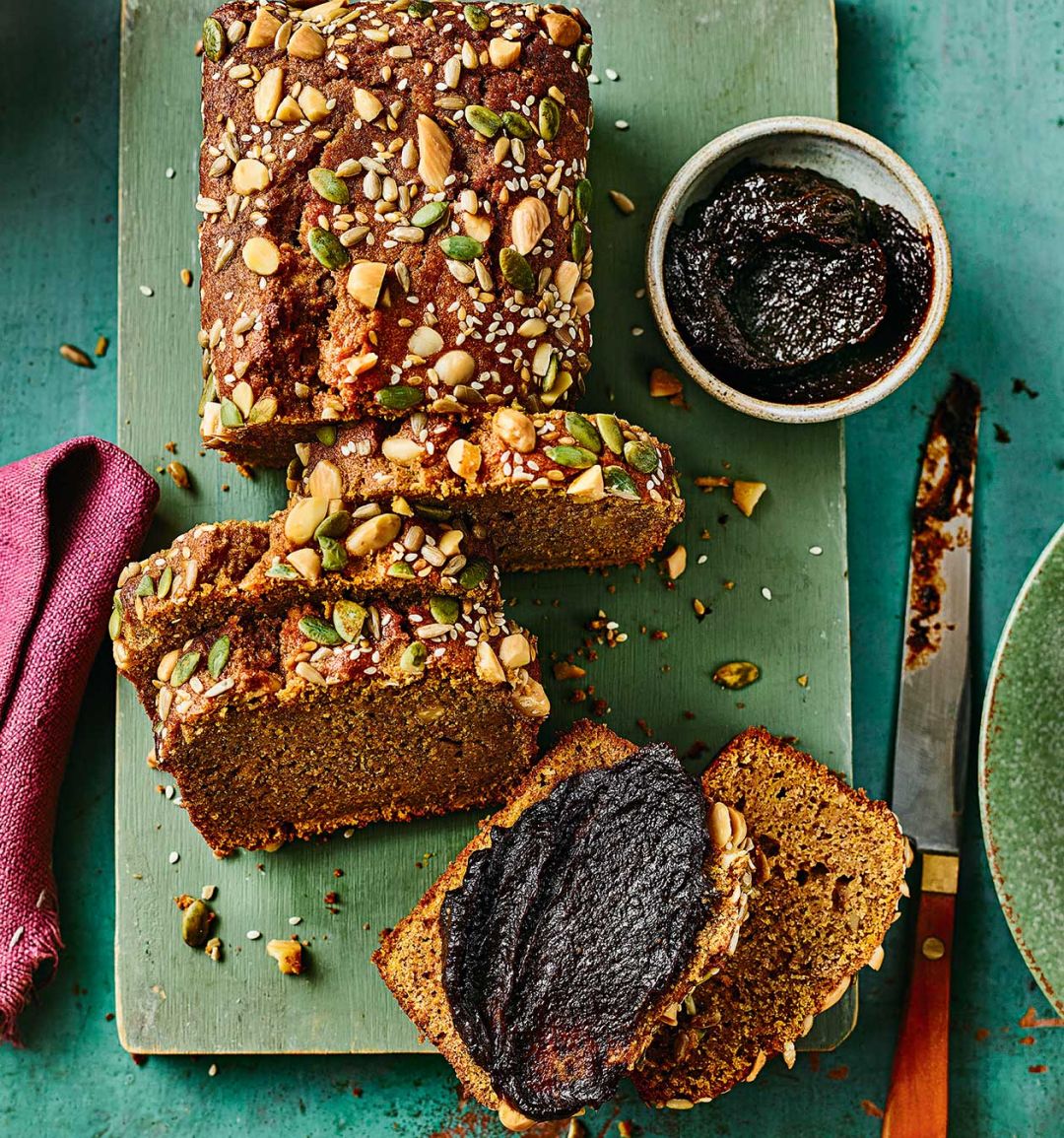 Nutty spelt and squash bread with prune 'butter'