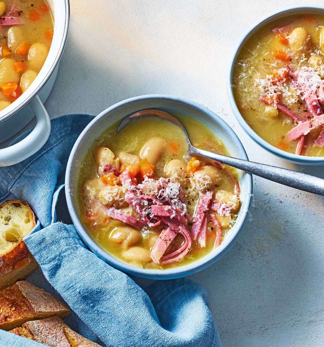 Ham, bean and parmesan soup