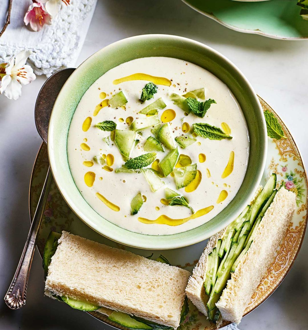 Cucumber 'sandwich' chilled white soup