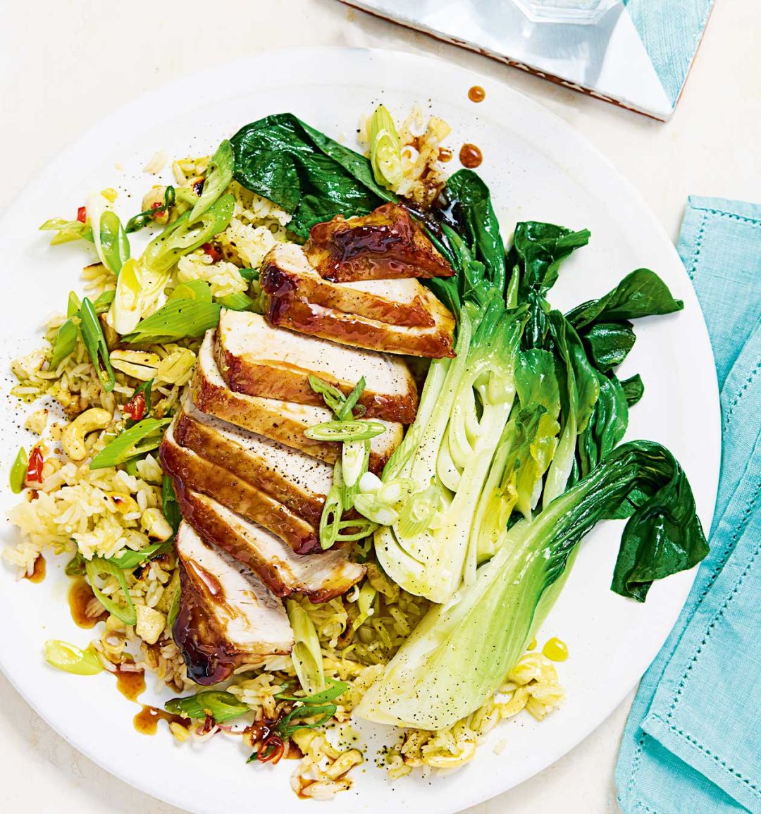 Sticky glazed pork with cashew and lemongrass rice