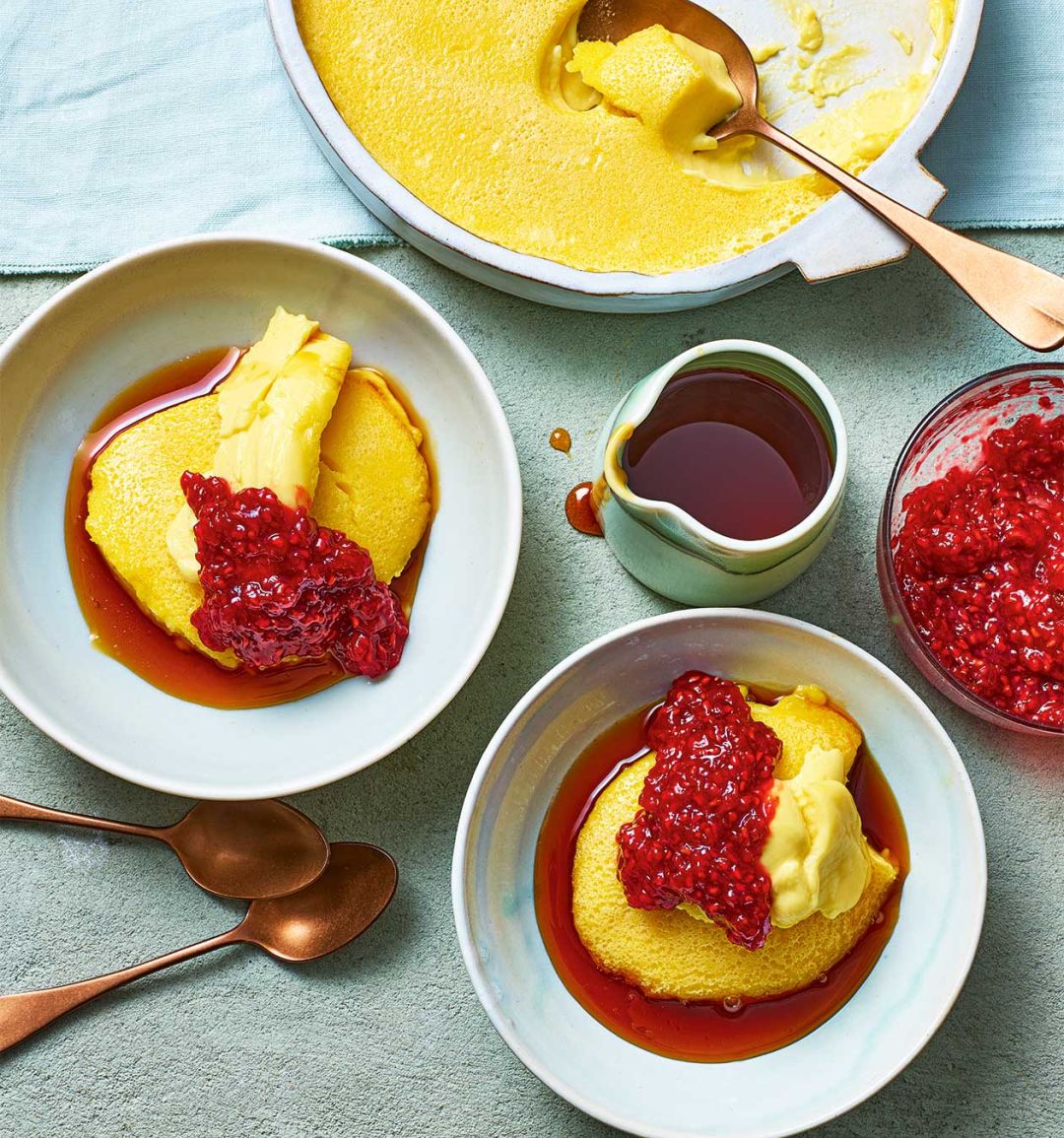 Oat llymru, raspberry jam and apple caramel