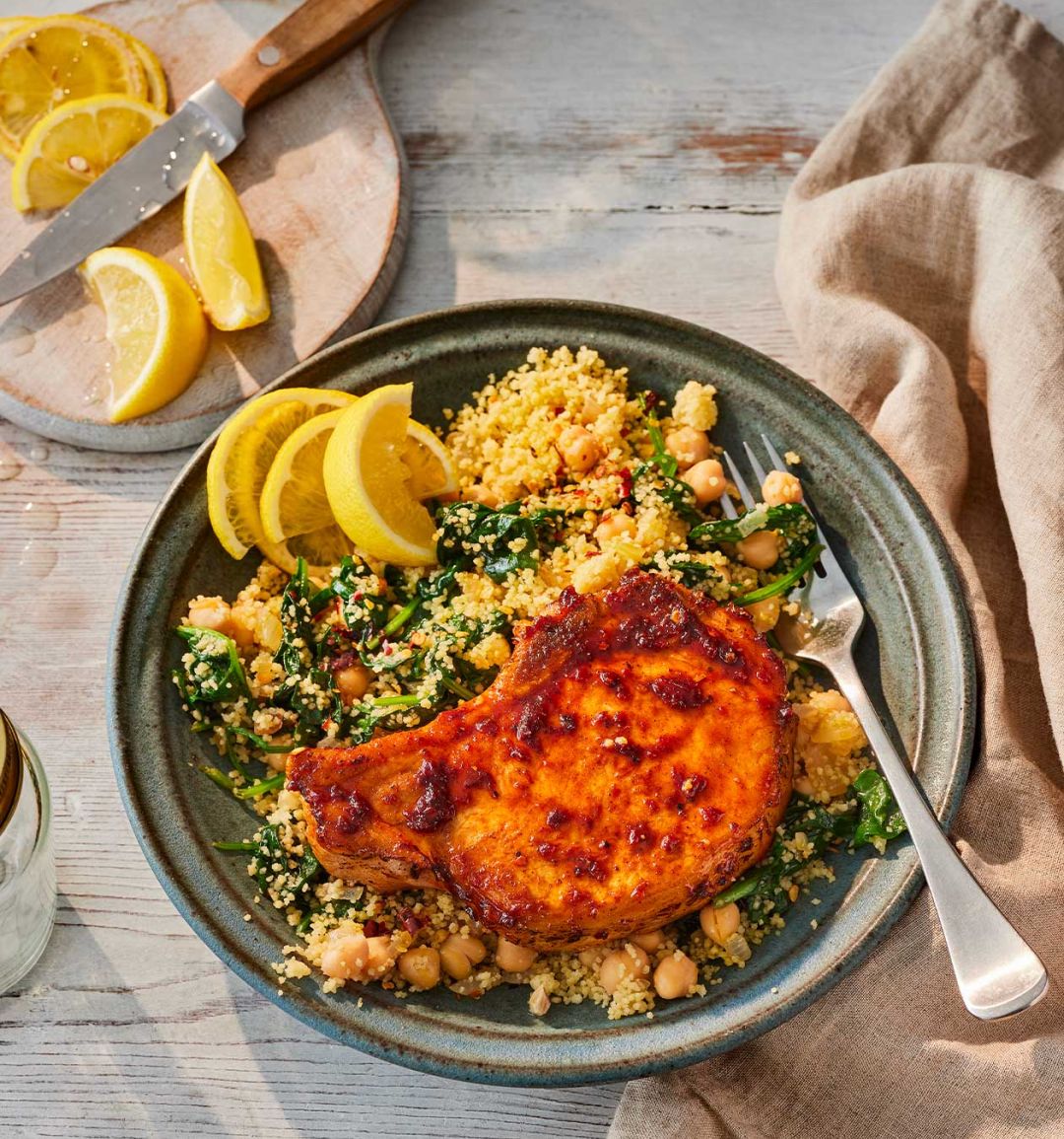 Harissa-honey air-fryer pork chops