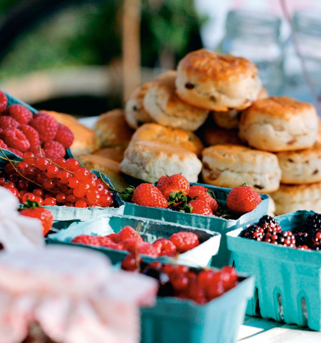 Buttery scones with jam and cream