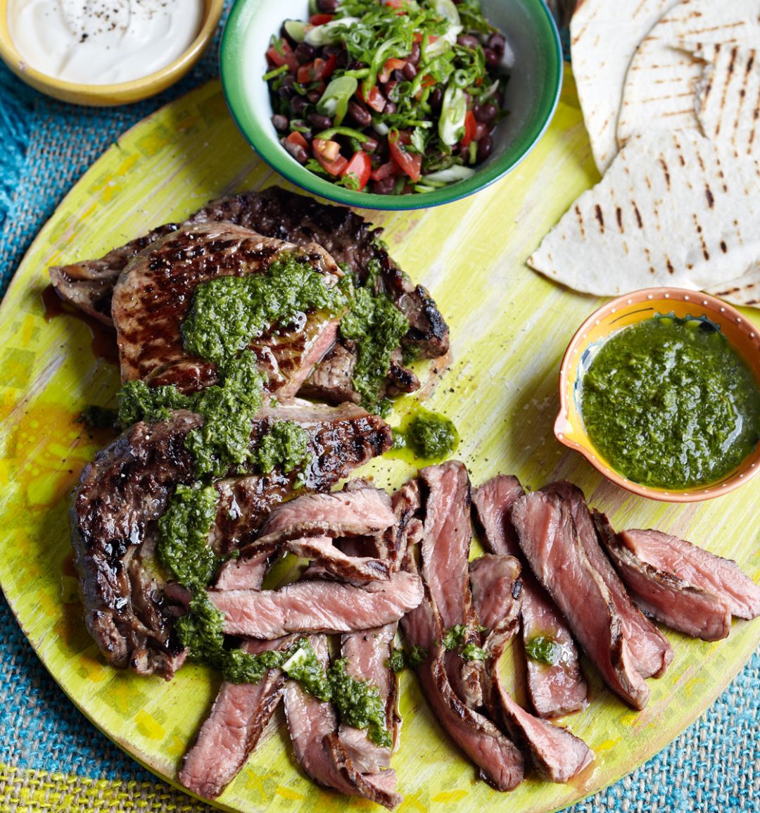 Ribeye steaks with chimichurri sauce