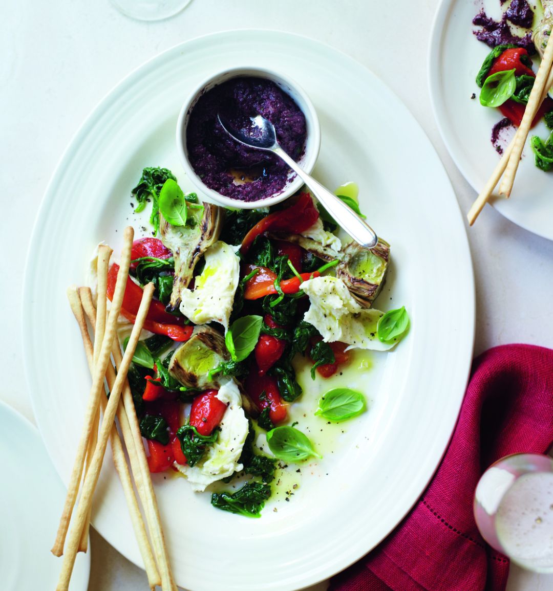 Antipasti with black olive tapenade