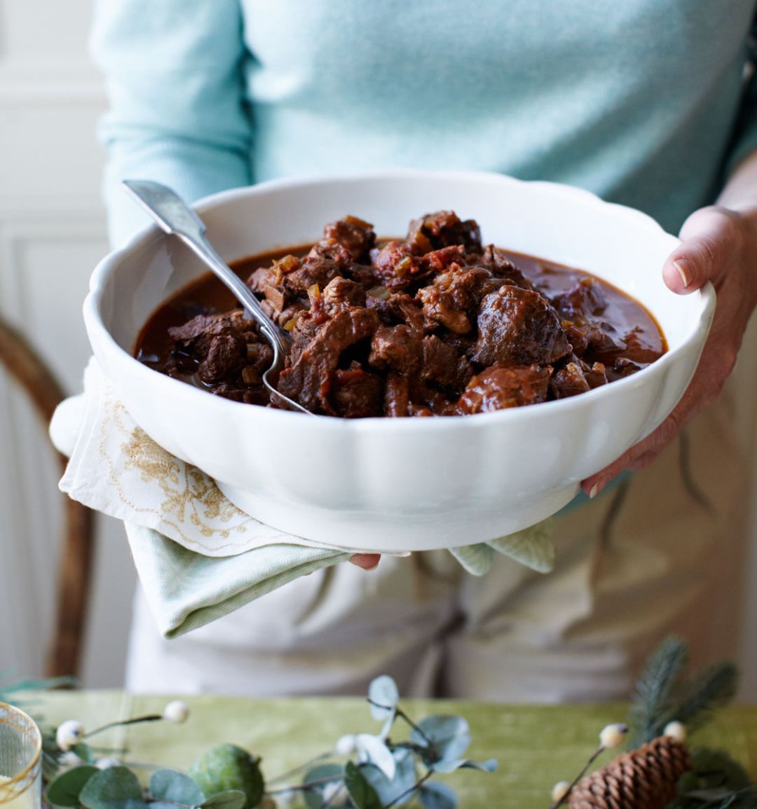 Beef and porcini stew with rosemary, tomato and Chianti 