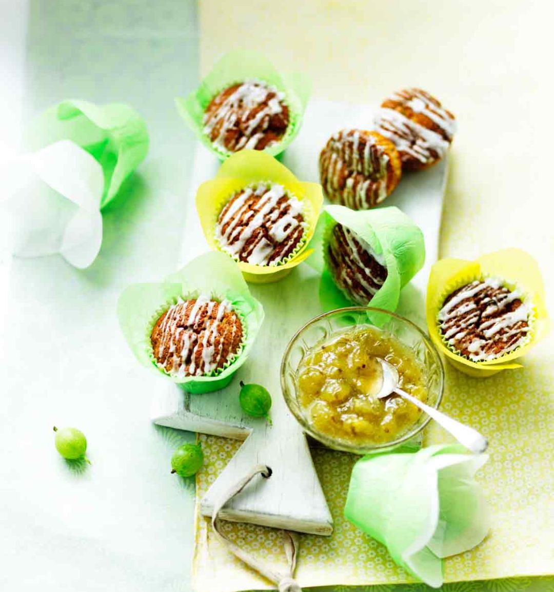 Gooseberry, apple and brown butter muffins