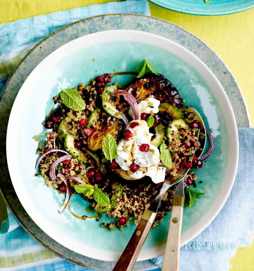 Spiced aubergine quinoa salad