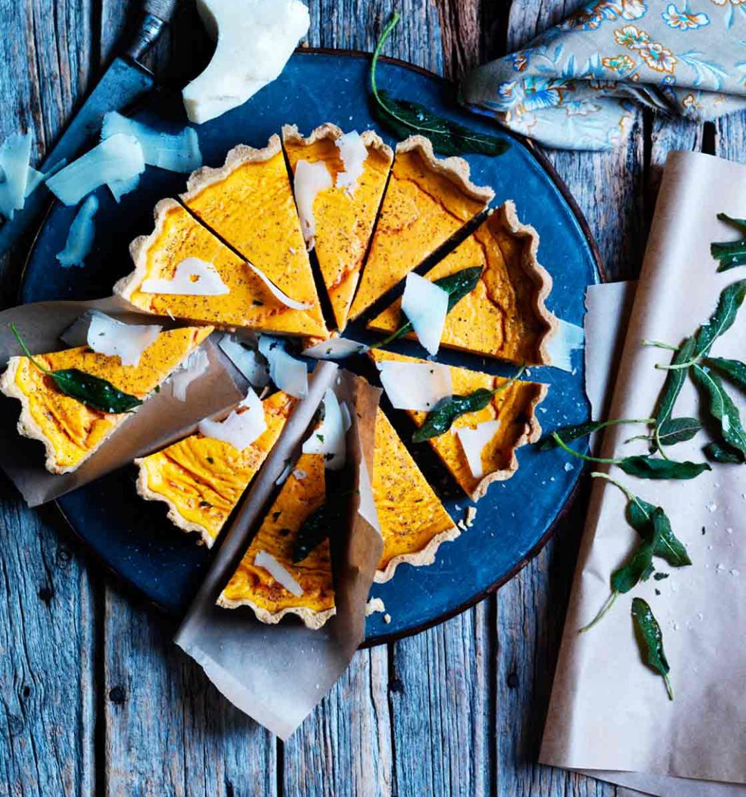 Pumpkin, pecorino and sage tart 