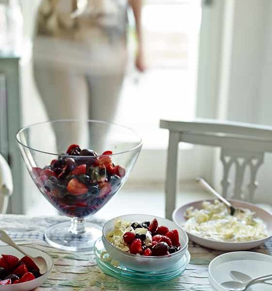 Boozy red fruit with white chocolate and cream