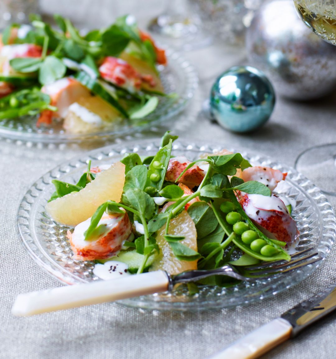 Lobster, grapefruit and pea shoot salad