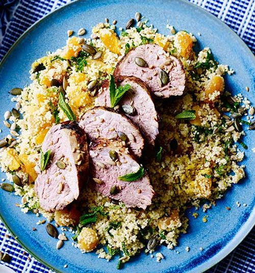 Cinnamon-lemon pork with apricot couscous