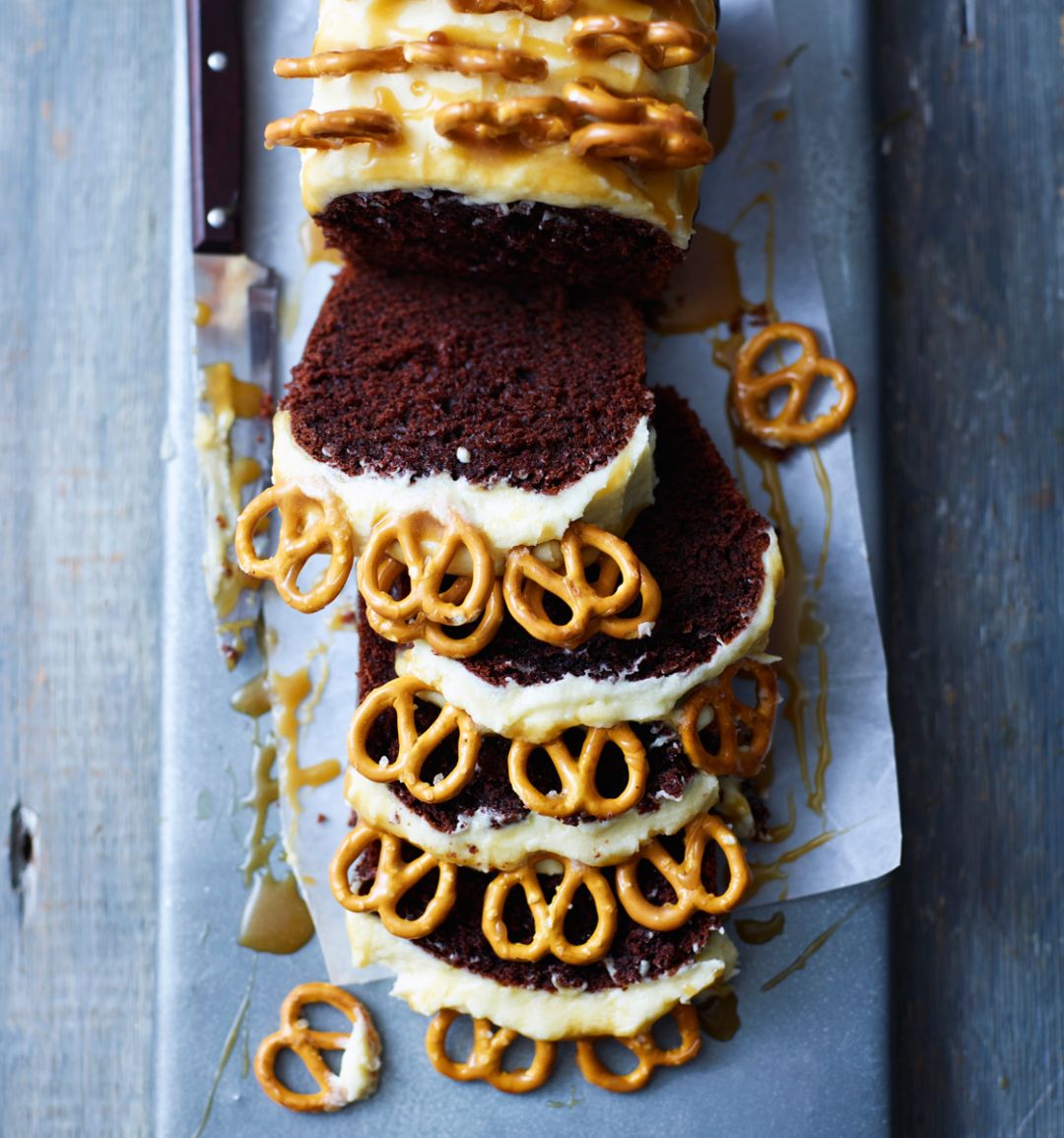 Salted caramel pretzel pound cake