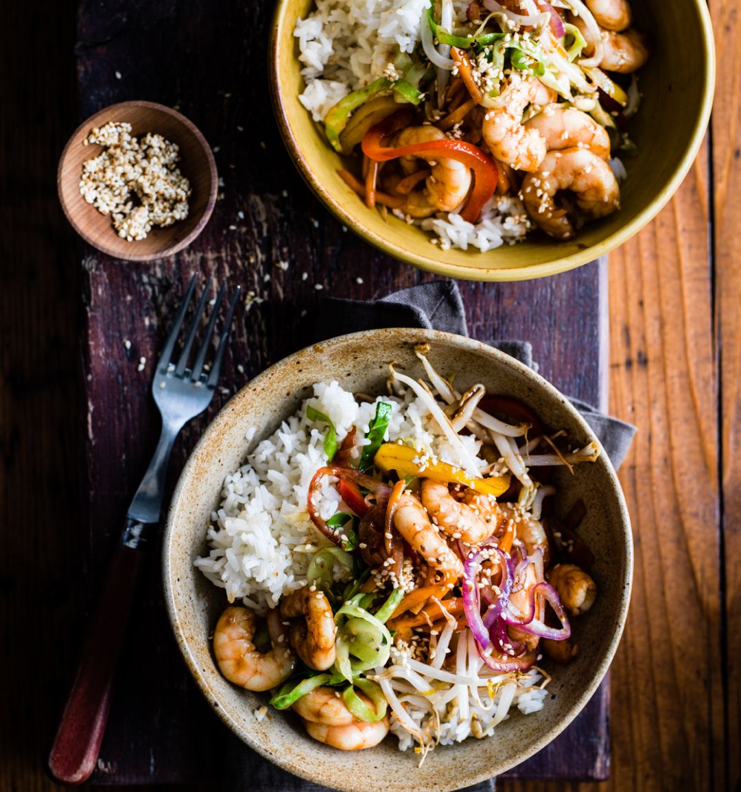 Firecracker prawn stir-fry