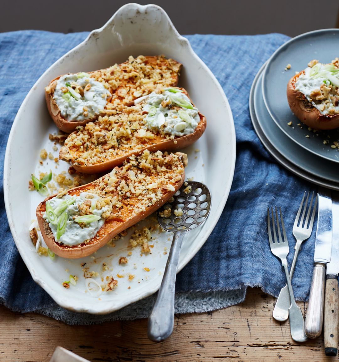 Slow-roast butternut with honey and walnuts
