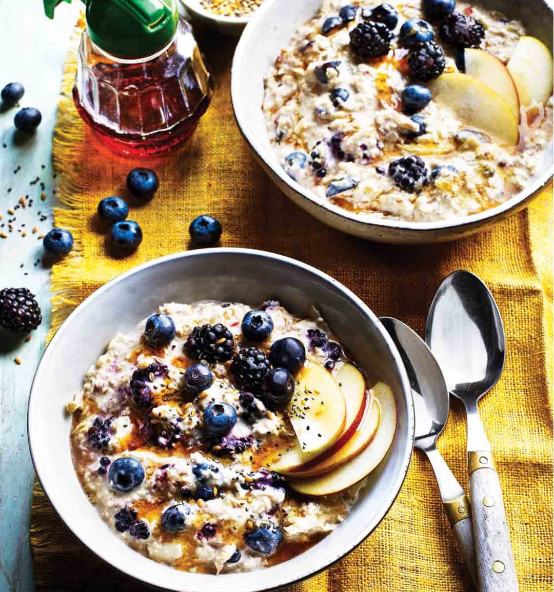 Apple, blackberry and blueberry bircher muesli