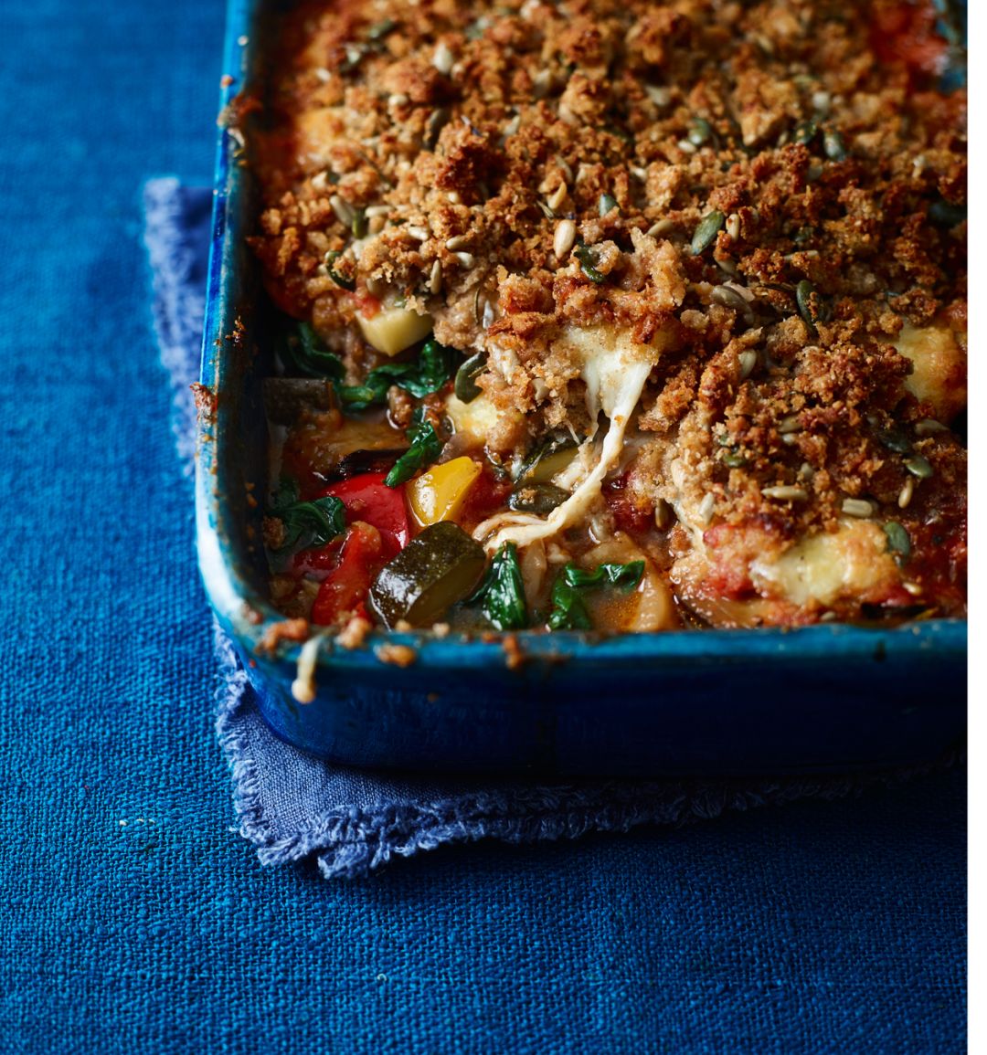 Ratatouille and melting mozzarella crumble