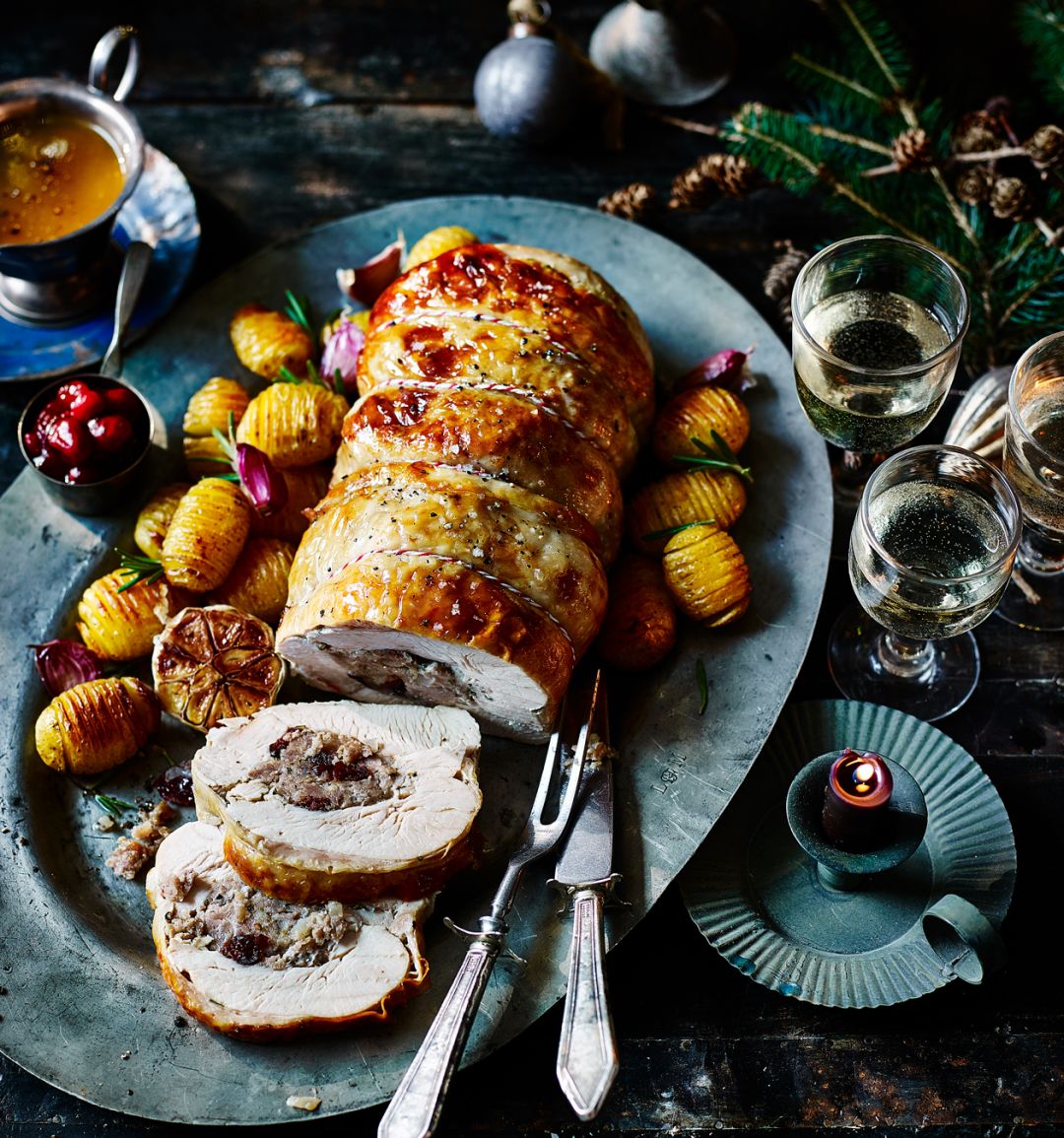Rolled turkey breast with rosemary and cranberry stuffing