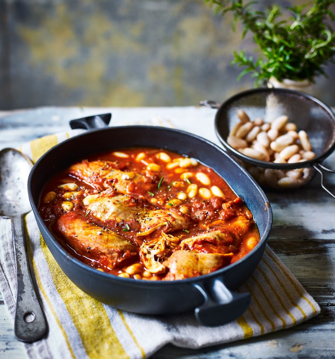 Leaner chicken cacciatore with cannellini beans and rosemary