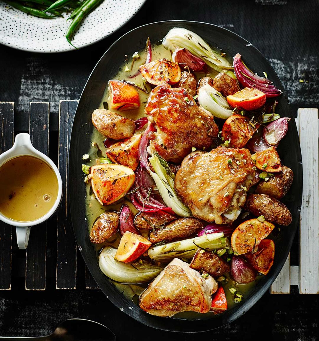 Sicilian roast chicken with fennel and blood oranges