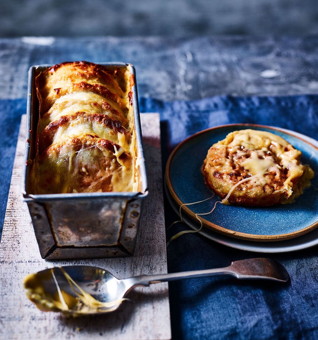 Cheese and Marmite crumpet loaf